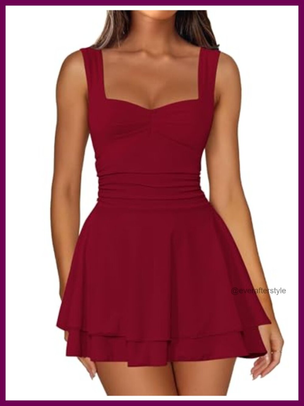 Square Neck Sleeveless Mini Dress A Line Corset Pleated Ruffle Hem